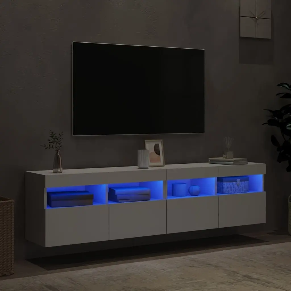 TV Wall Cabinet RGB LED Lights Floating Storage Unit White 80x30x40cm 2 Piece