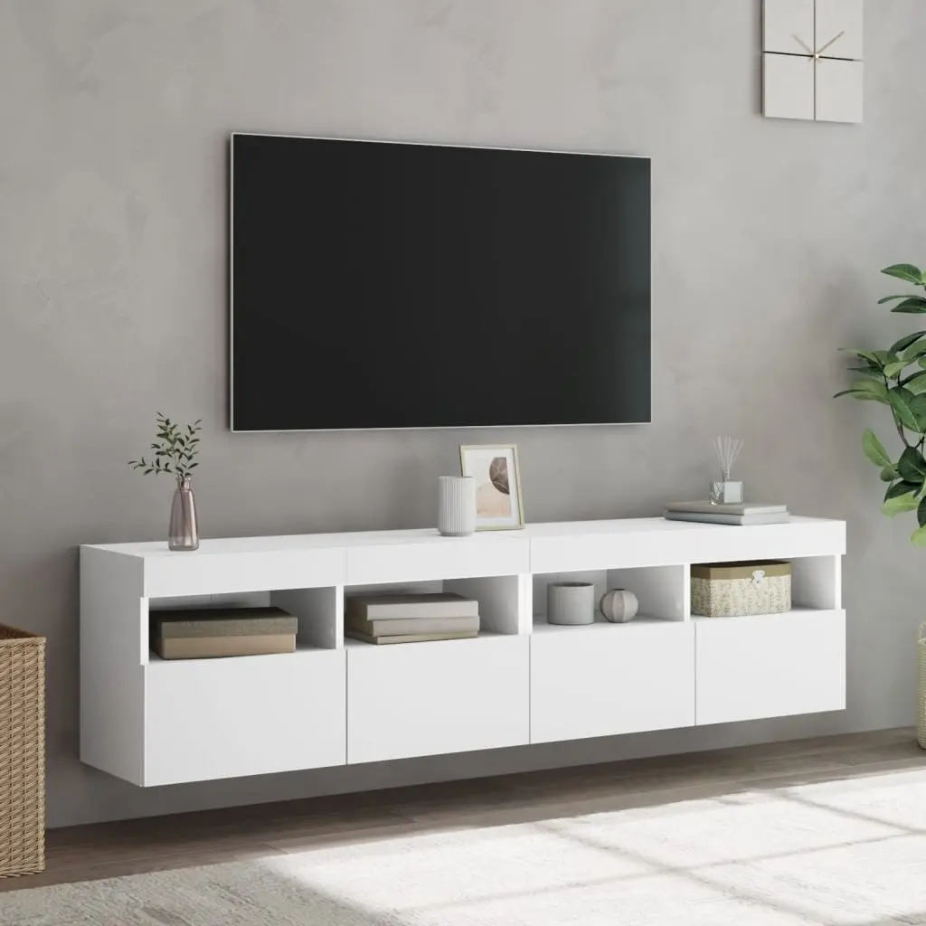 TV Wall Cabinet RGB LED Lights Floating Storage Unit White 80x30x40cm 2 Piece