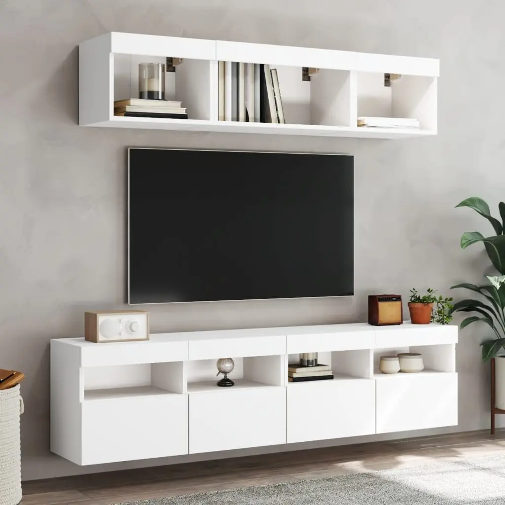 TV Wall Cabinet RGB LED Lights Floating Storage Unit White 80x30x40cm 2 Piece