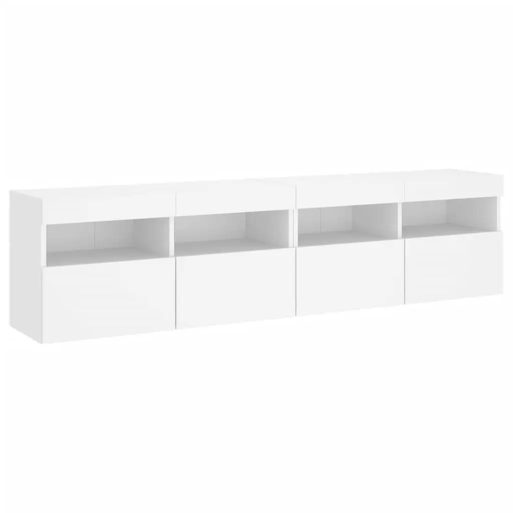 TV Wall Cabinet RGB LED Lights Floating Storage Unit White 80x30x40cm 2 Piece