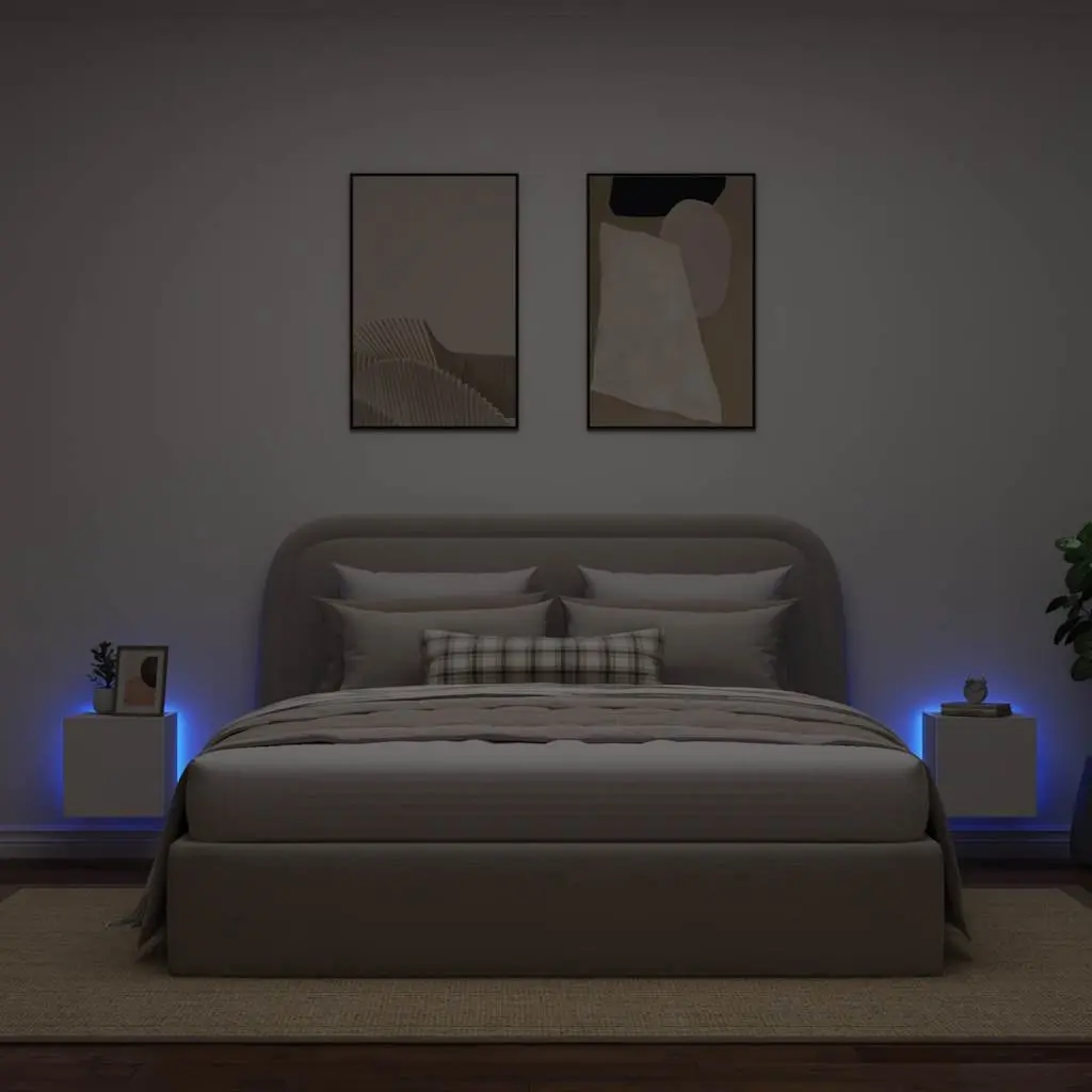 White TV Wall Cabinets with Storage and Lights