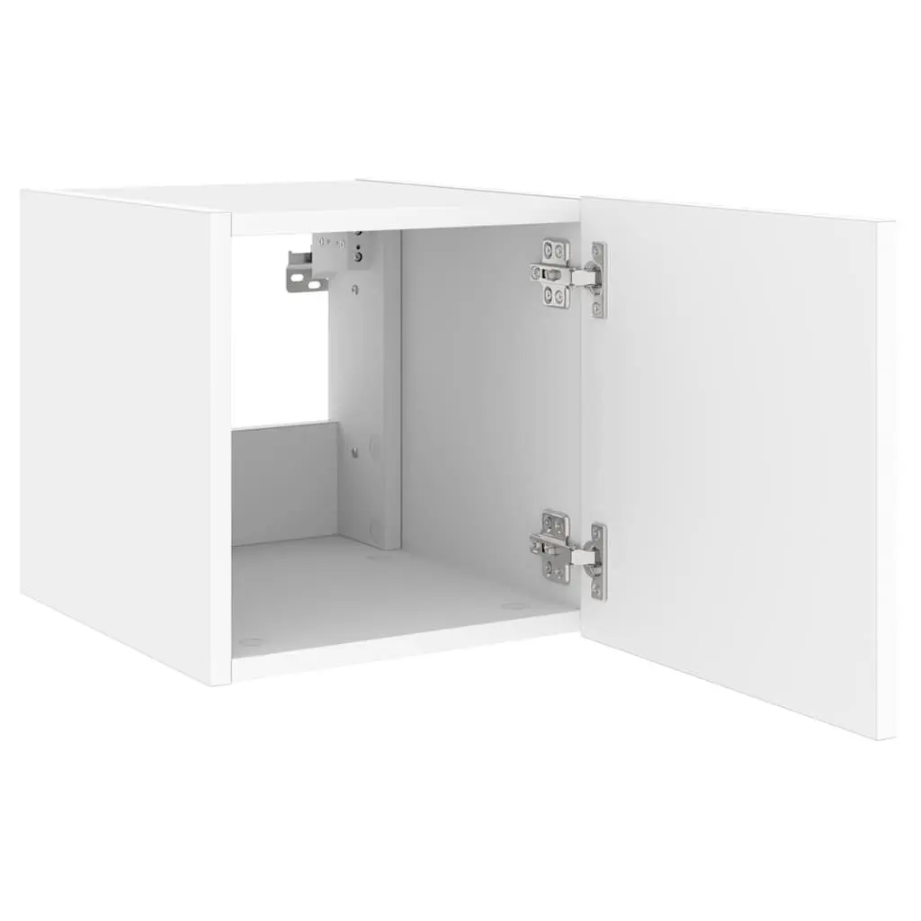 White TV Wall Cabinets with Storage and Lights