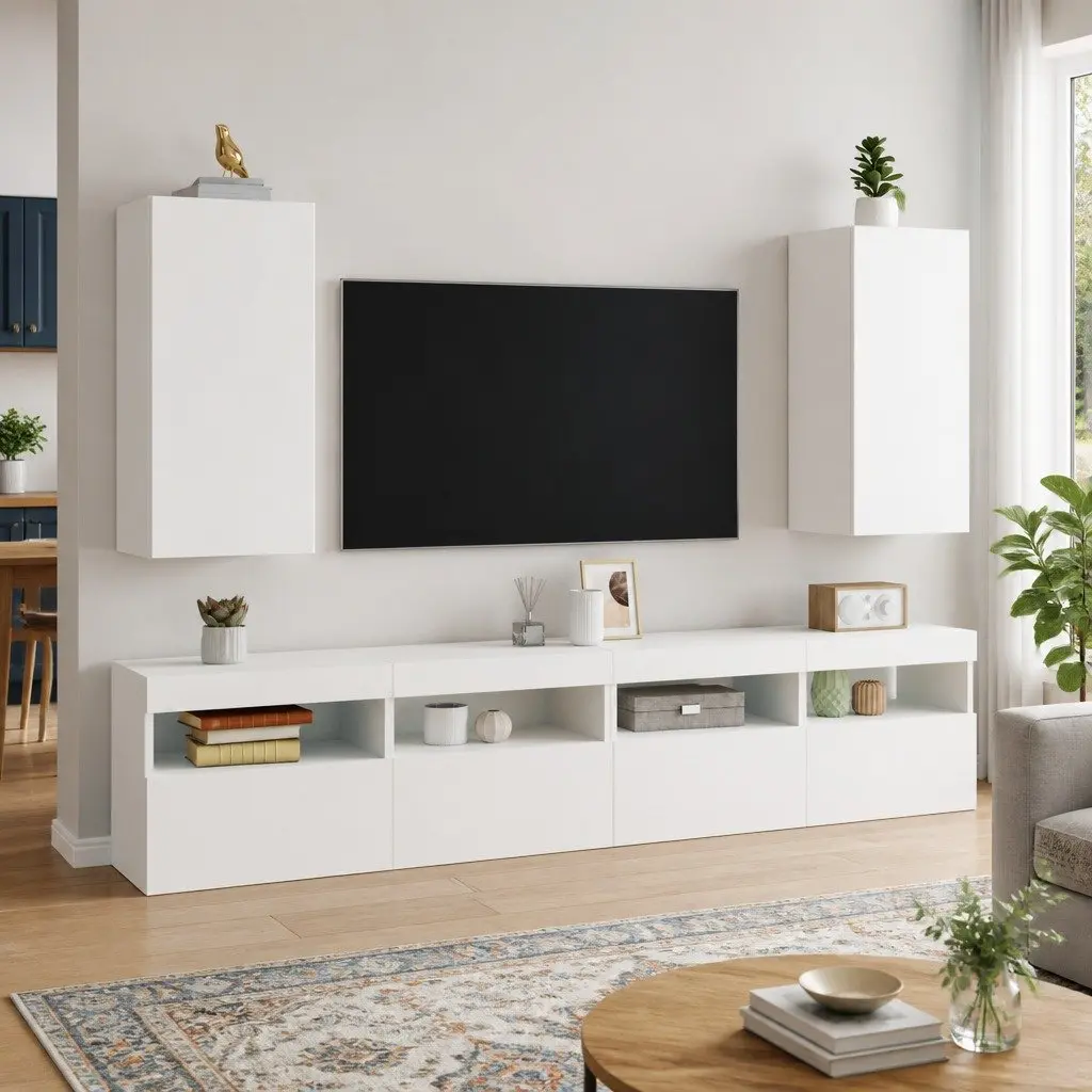 TV Wall Cabinet RGB LED Lights Floating Storage Unit 30.5x35x70cm White
