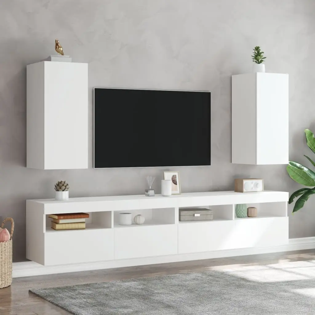 TV Wall Cabinet RGB LED Lights Floating Storage Unit 30.5x35x70cm White