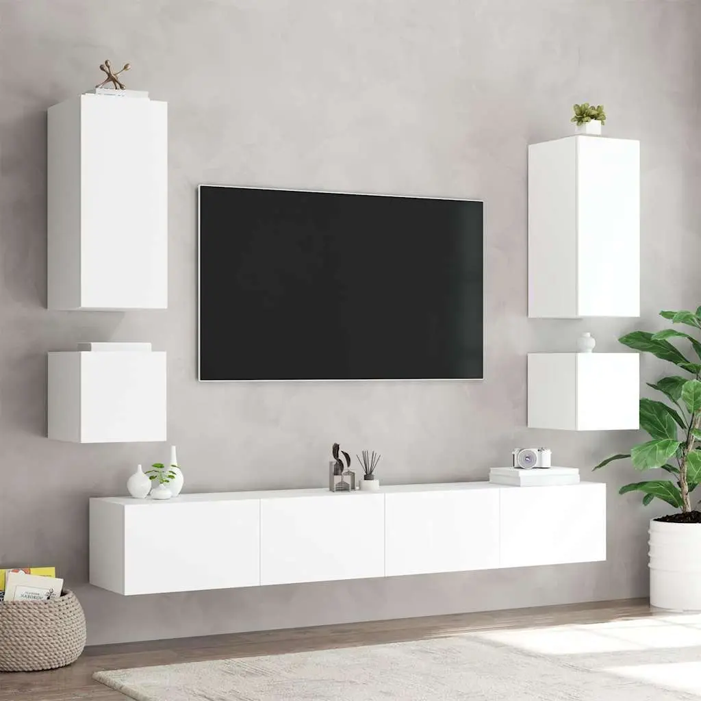 White Media Cabinets with RGB Lighting