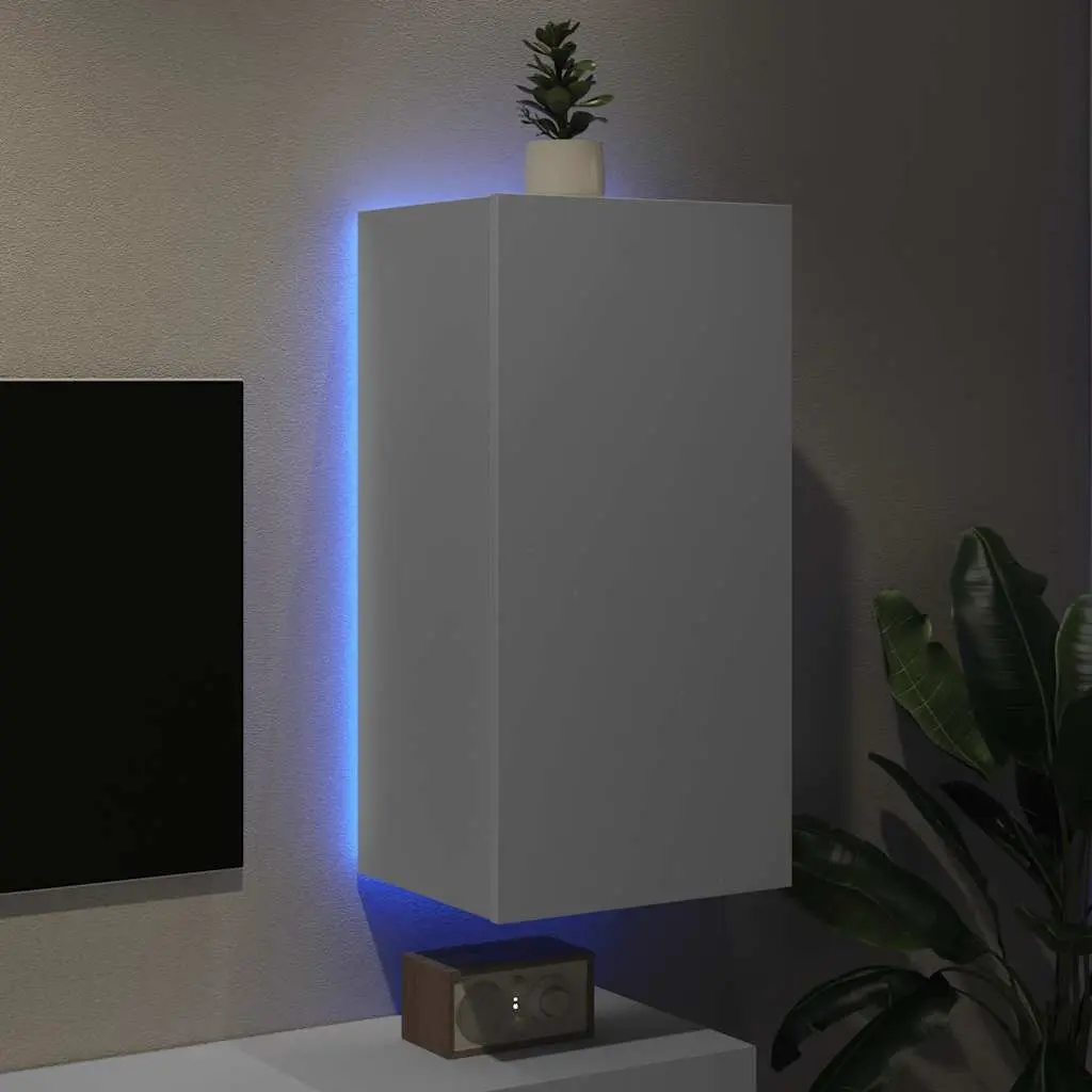 TV Wall Cabinet RGB LED Lights White Floating Media Unit 40.5 x 35 x 80 cm