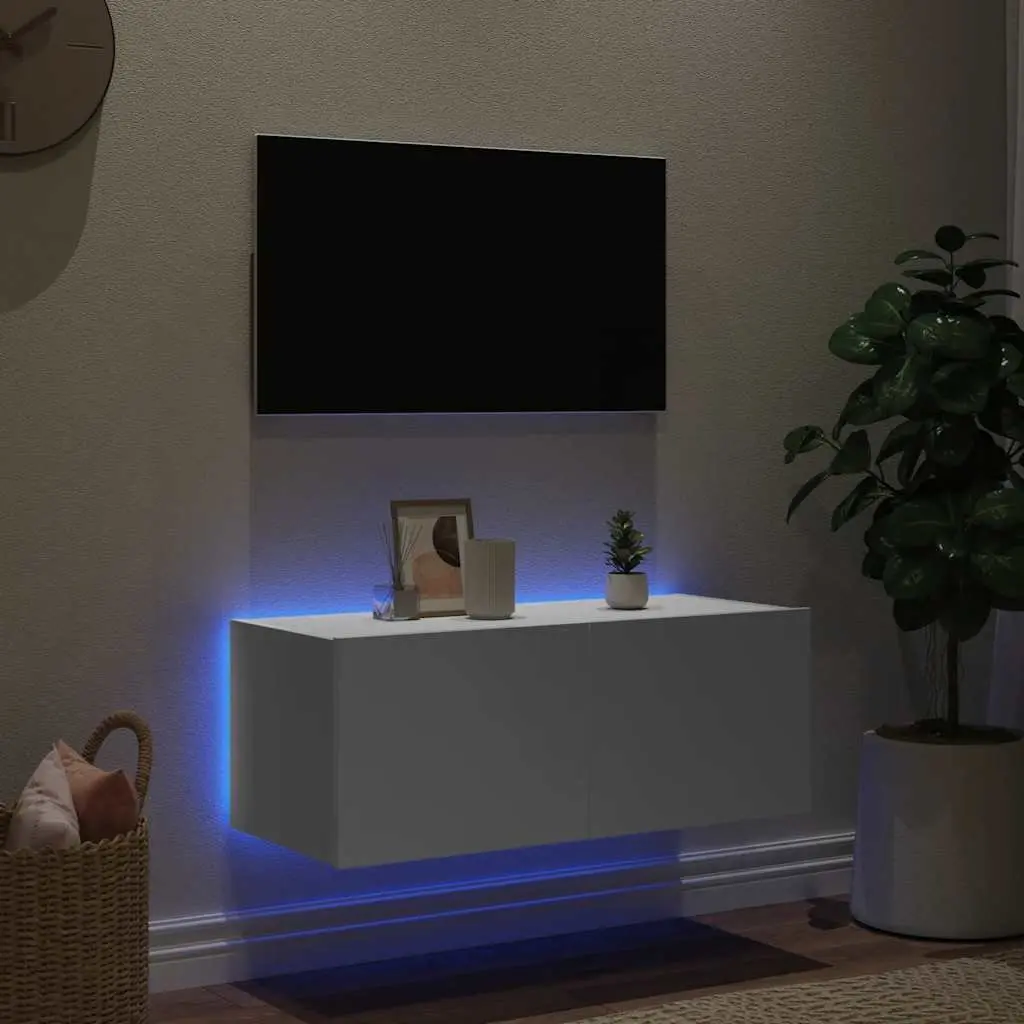 White TV Wall Cabinet with RGB Lighting