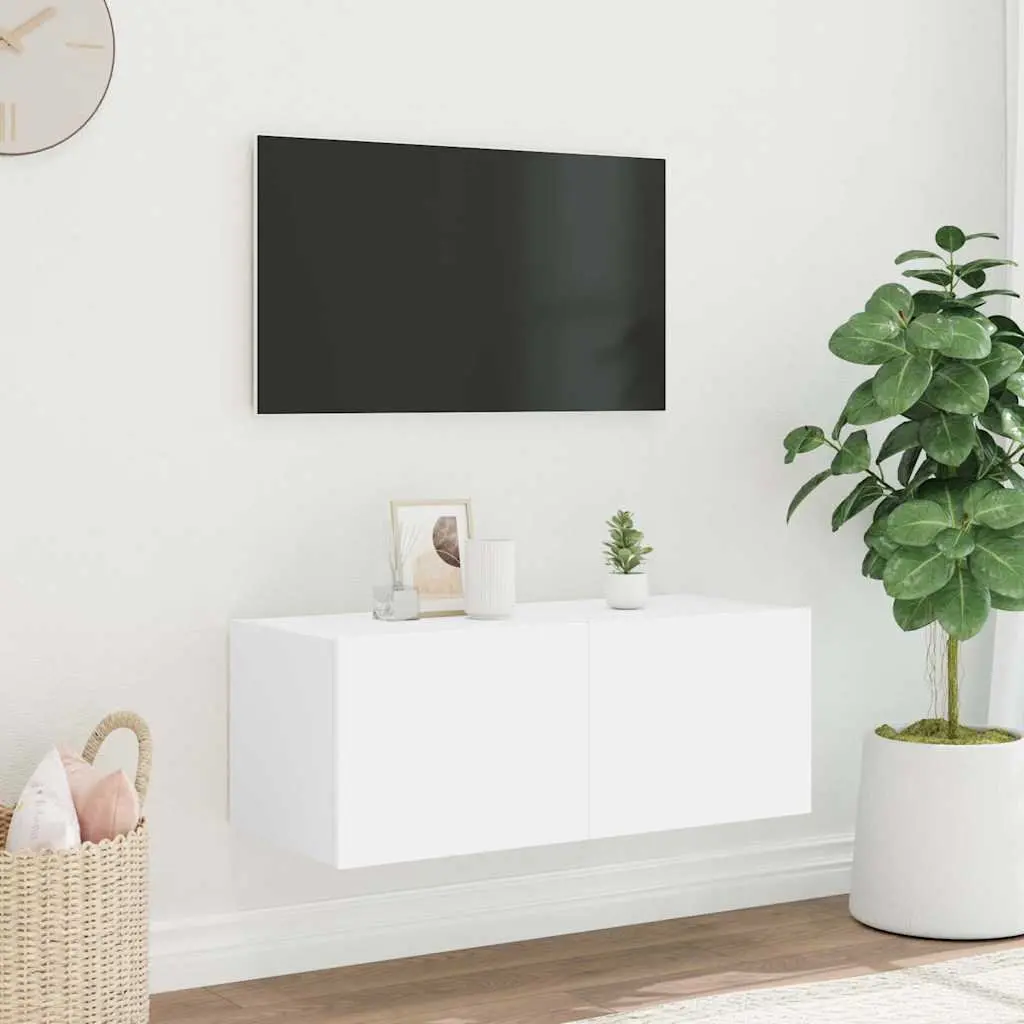 White TV Wall Cabinet with RGB Lighting