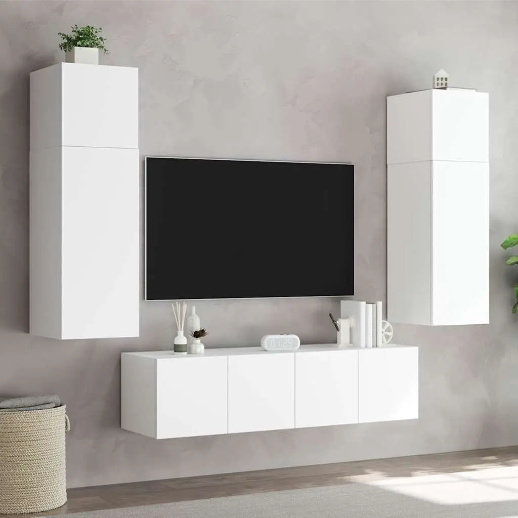 White TV Wall Cabinet with RGB Lighting