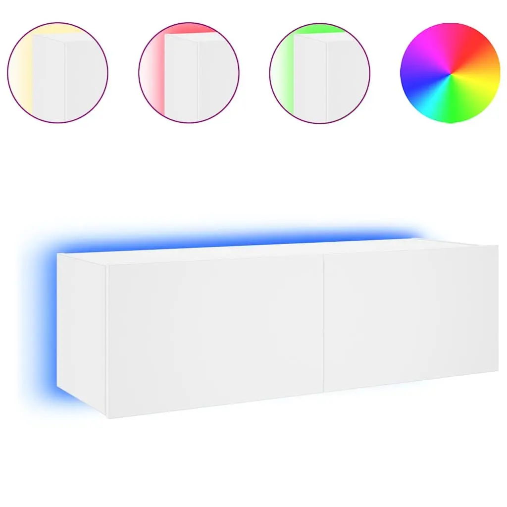 TV Wall Cabinet Storage White Wall-Mounted Media Unit 100 x 35 x 31 cm with RGB LED Lights
