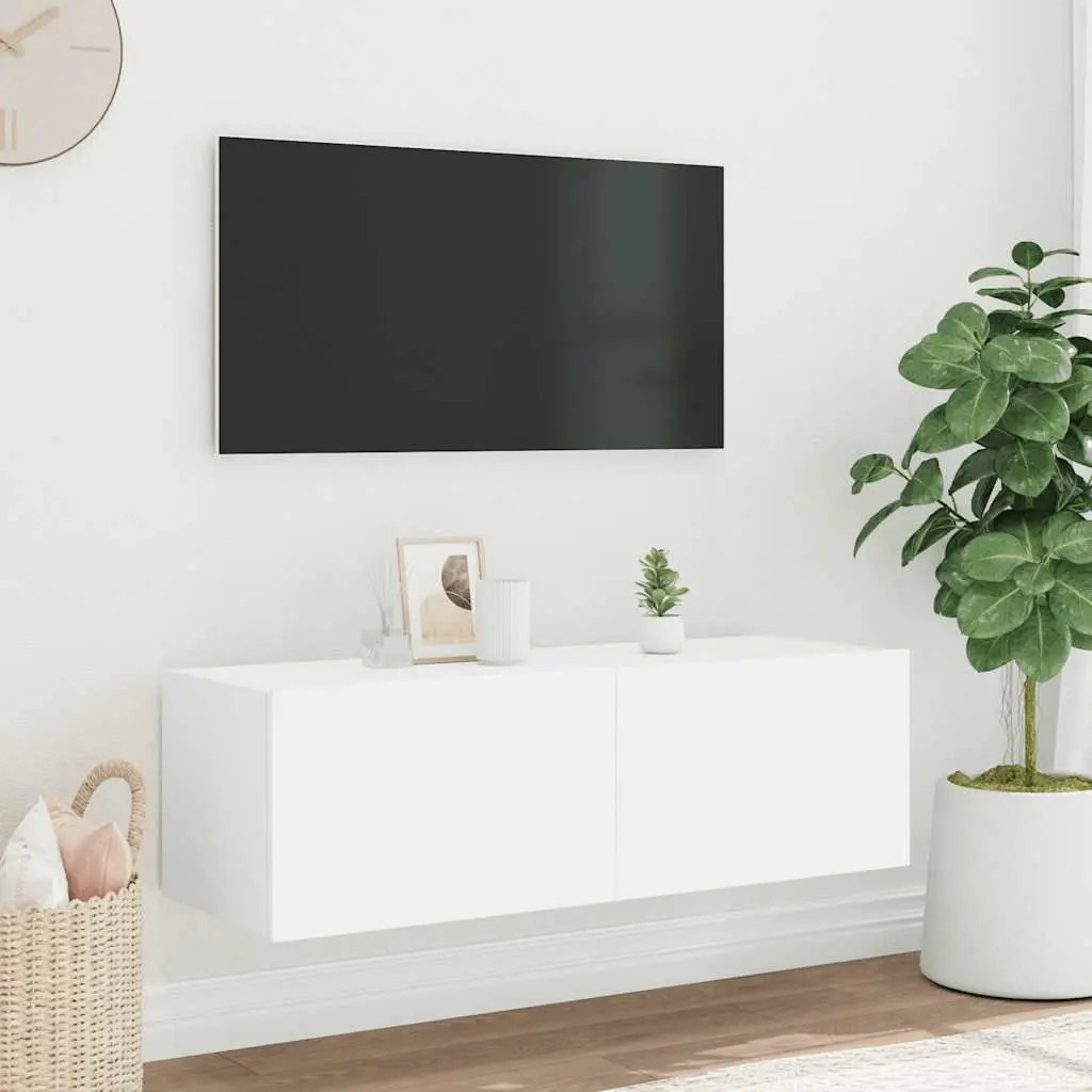 TV Wall Cabinet Storage White Wall-Mounted Media Unit 100 x 35 x 31 cm with RGB LED Lights