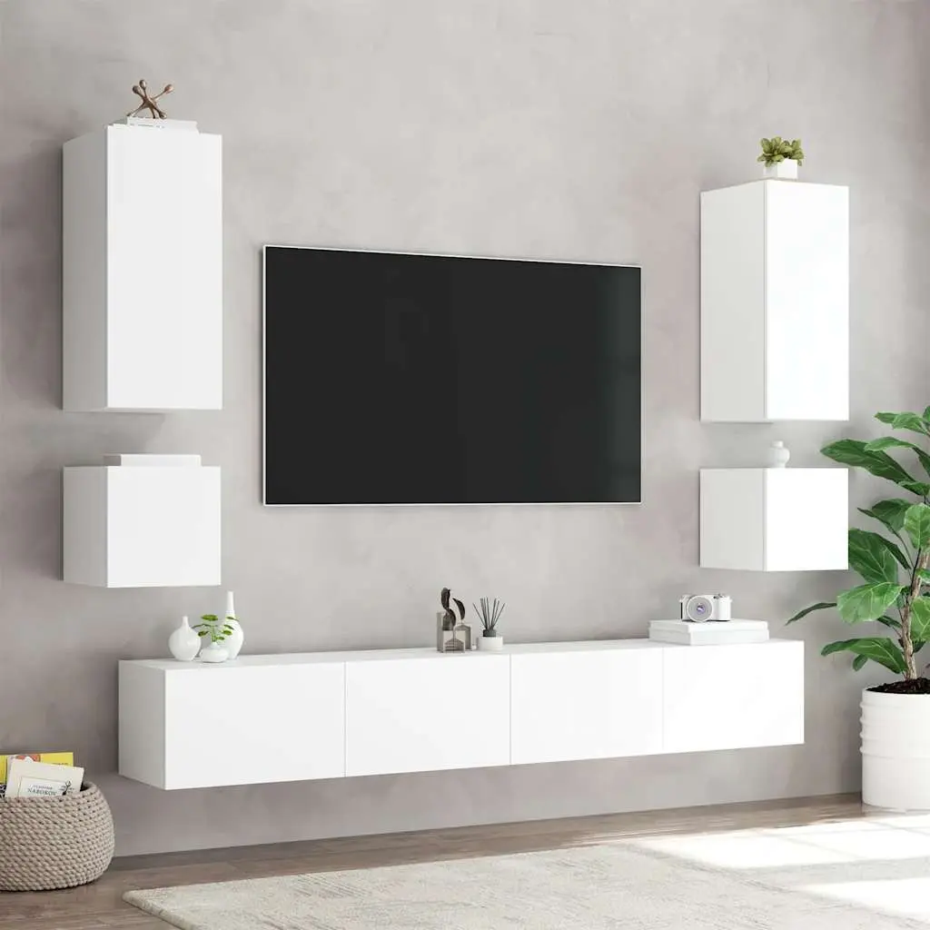 TV Wall Cabinet Storage White Wall-Mounted Media Unit 100 x 35 x 31 cm with RGB LED Lights