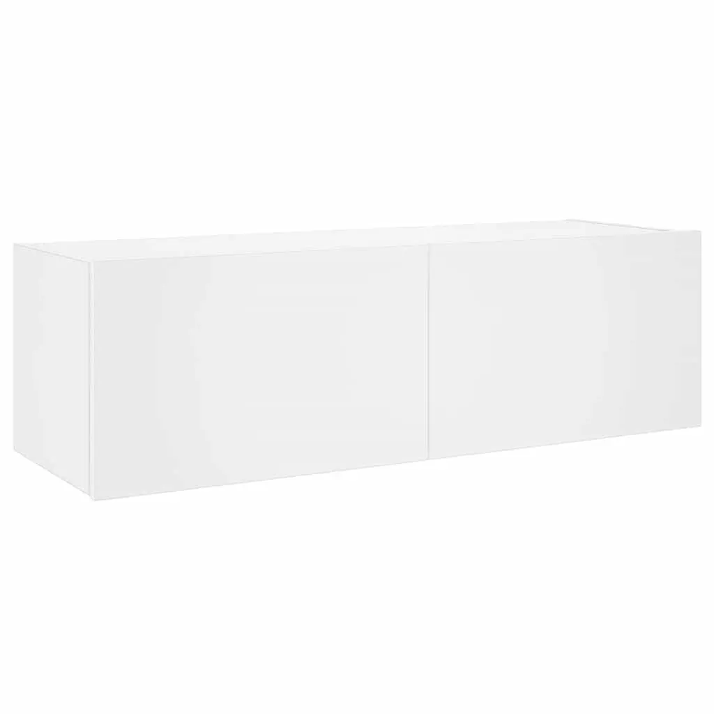 TV Wall Cabinet Storage White Wall-Mounted Media Unit 100 x 35 x 31 cm with RGB LED Lights