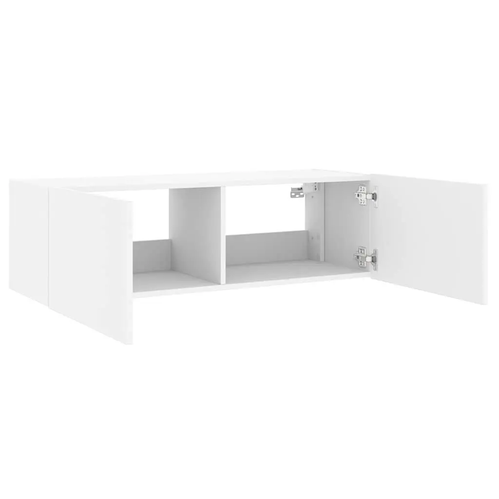 TV Wall Cabinet Storage White Wall-Mounted Media Unit 100 x 35 x 31 cm with RGB LED Lights