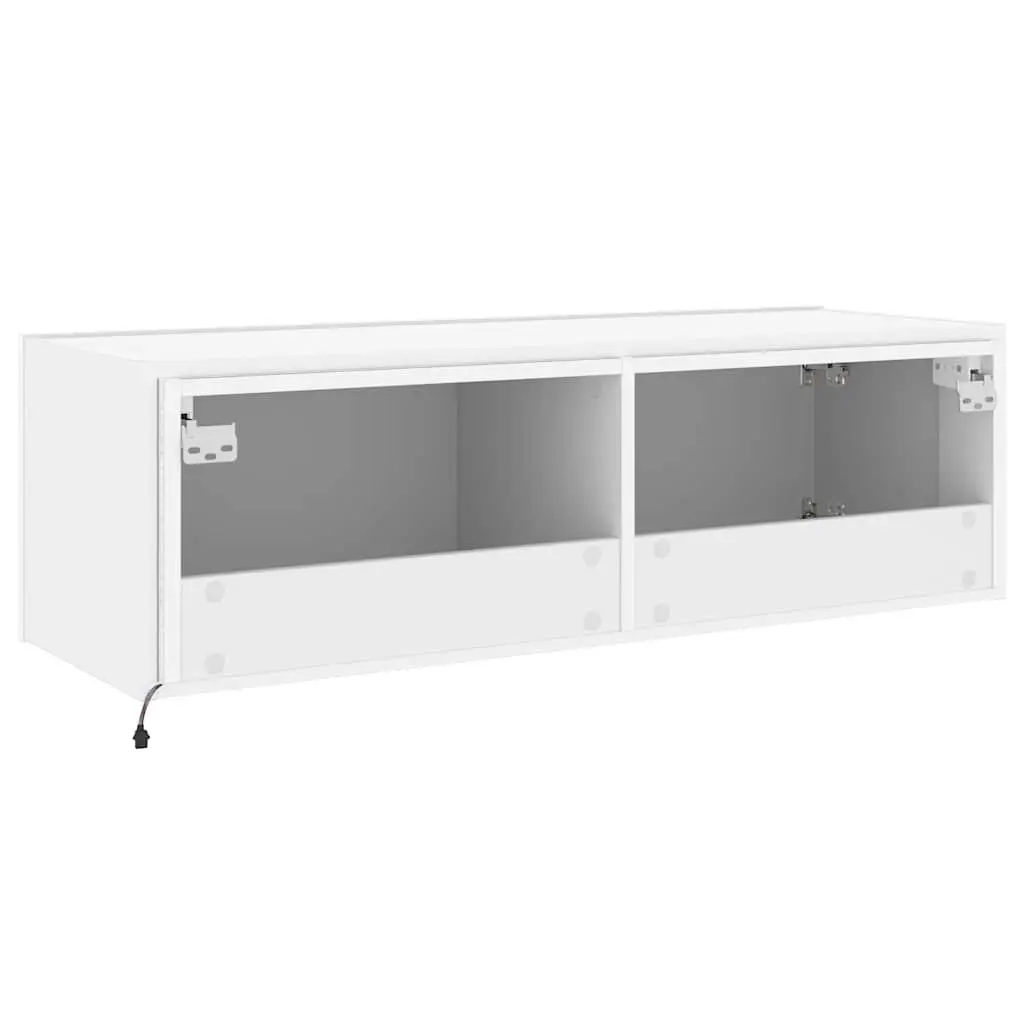 TV Wall Cabinet Storage White Wall-Mounted Media Unit 100 x 35 x 31 cm with RGB LED Lights