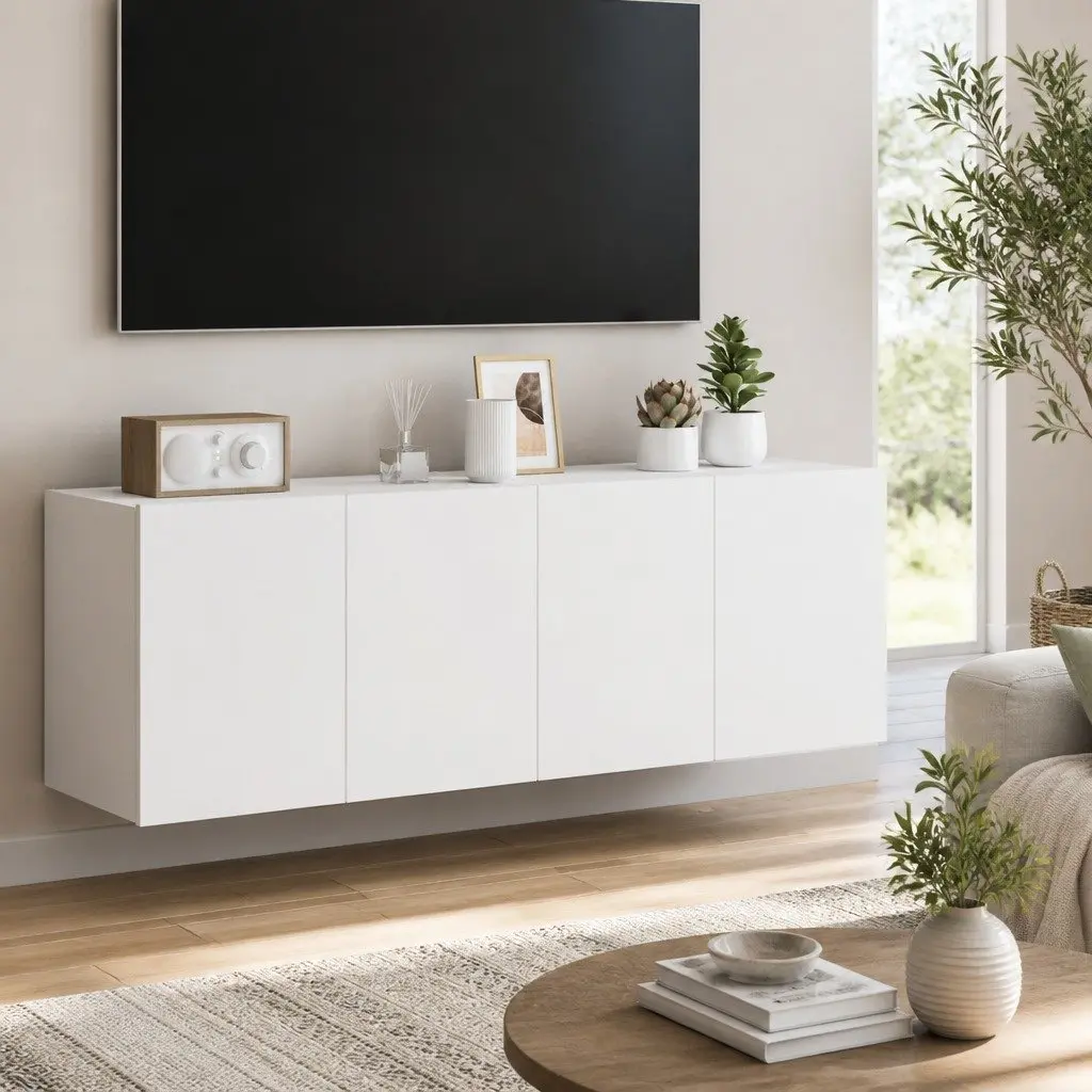 TV Wall Cabinets with RGB LED Lights 2 pcs White Floating Storage Unit
