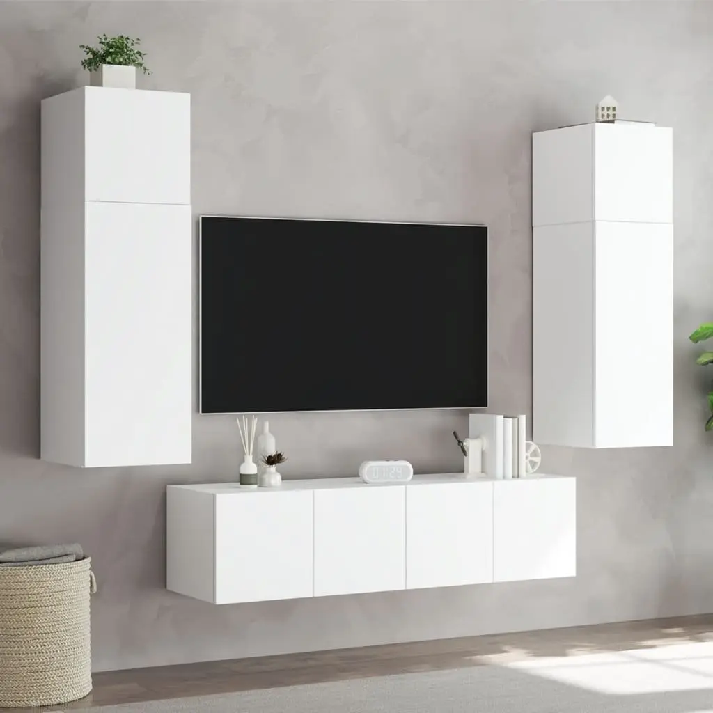 TV Wall Cabinet Storage Unit Floating Media Console Shelf White RGB LED Lights 80x35x41 cm
