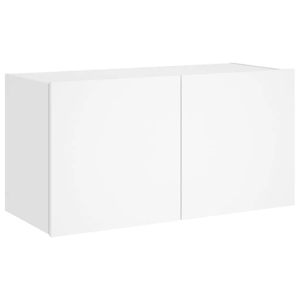 TV Wall Cabinet Storage Unit Floating Media Console Shelf White RGB LED Lights 80x35x41 cm