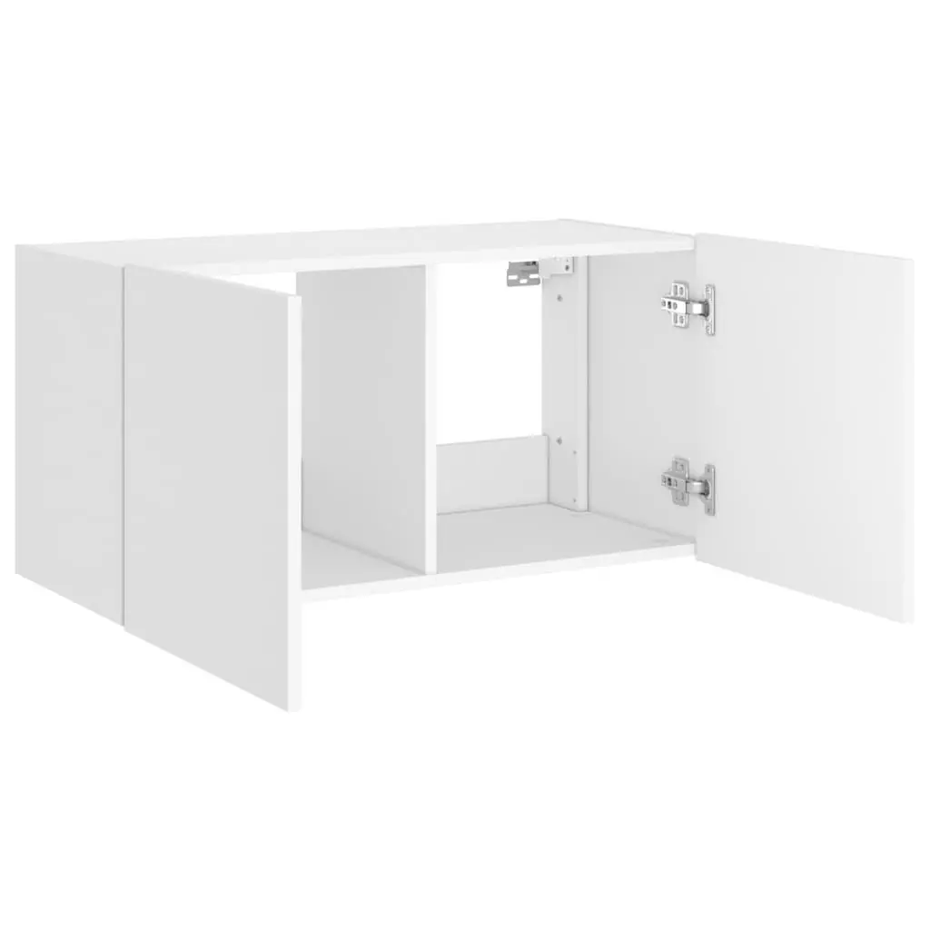 TV Wall Cabinet Storage Unit Floating Media Console Shelf White RGB LED Lights 80x35x41 cm