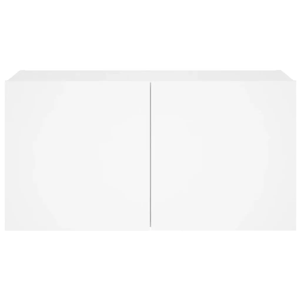 TV Wall Cabinet Storage Unit Floating Media Console Shelf White RGB LED Lights 80x35x41 cm