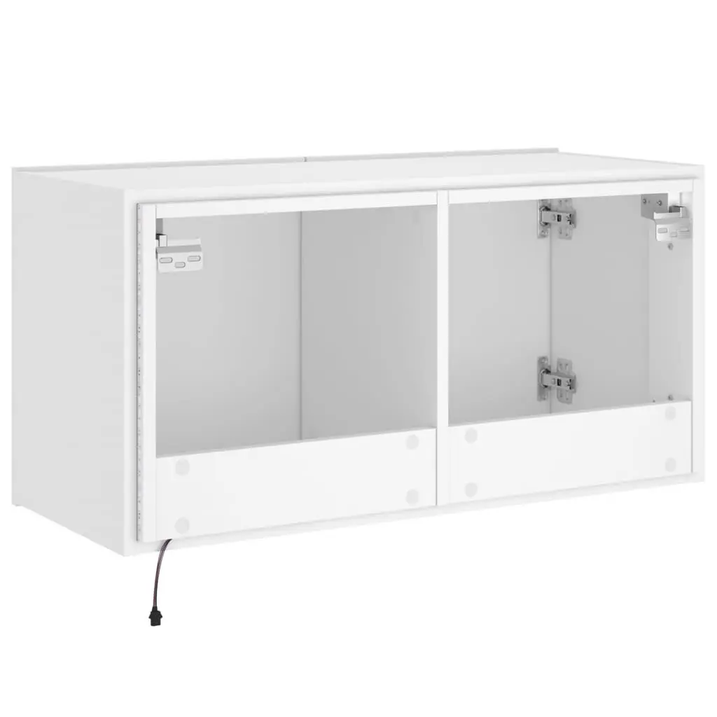 TV Wall Cabinet Storage Unit Floating Media Console Shelf White RGB LED Lights 80x35x41 cm