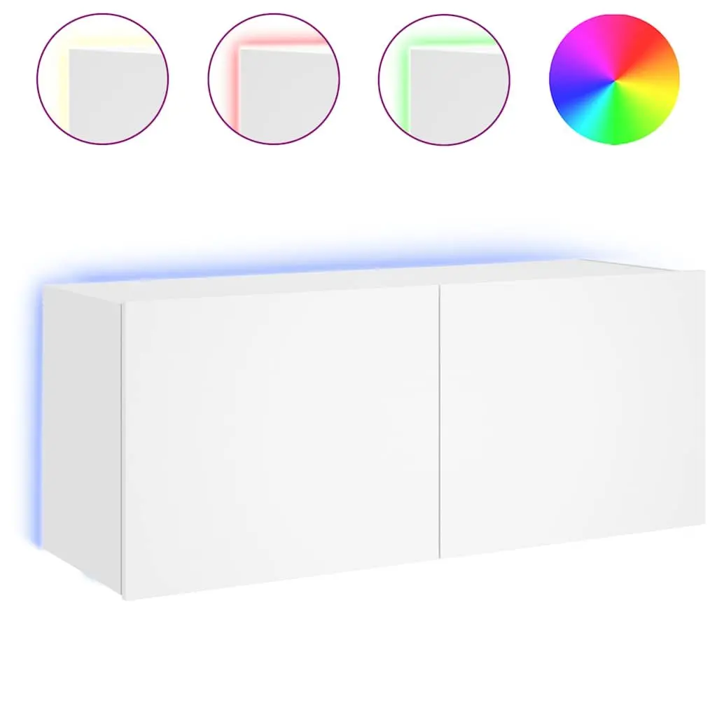 TV Wall Cabinet with RGB LED Lights White Floating Media Unit Storage