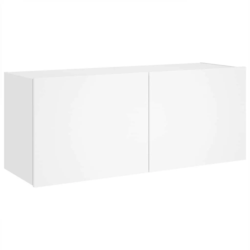 TV Wall Cabinet with RGB LED Lights White Floating Media Unit Storage