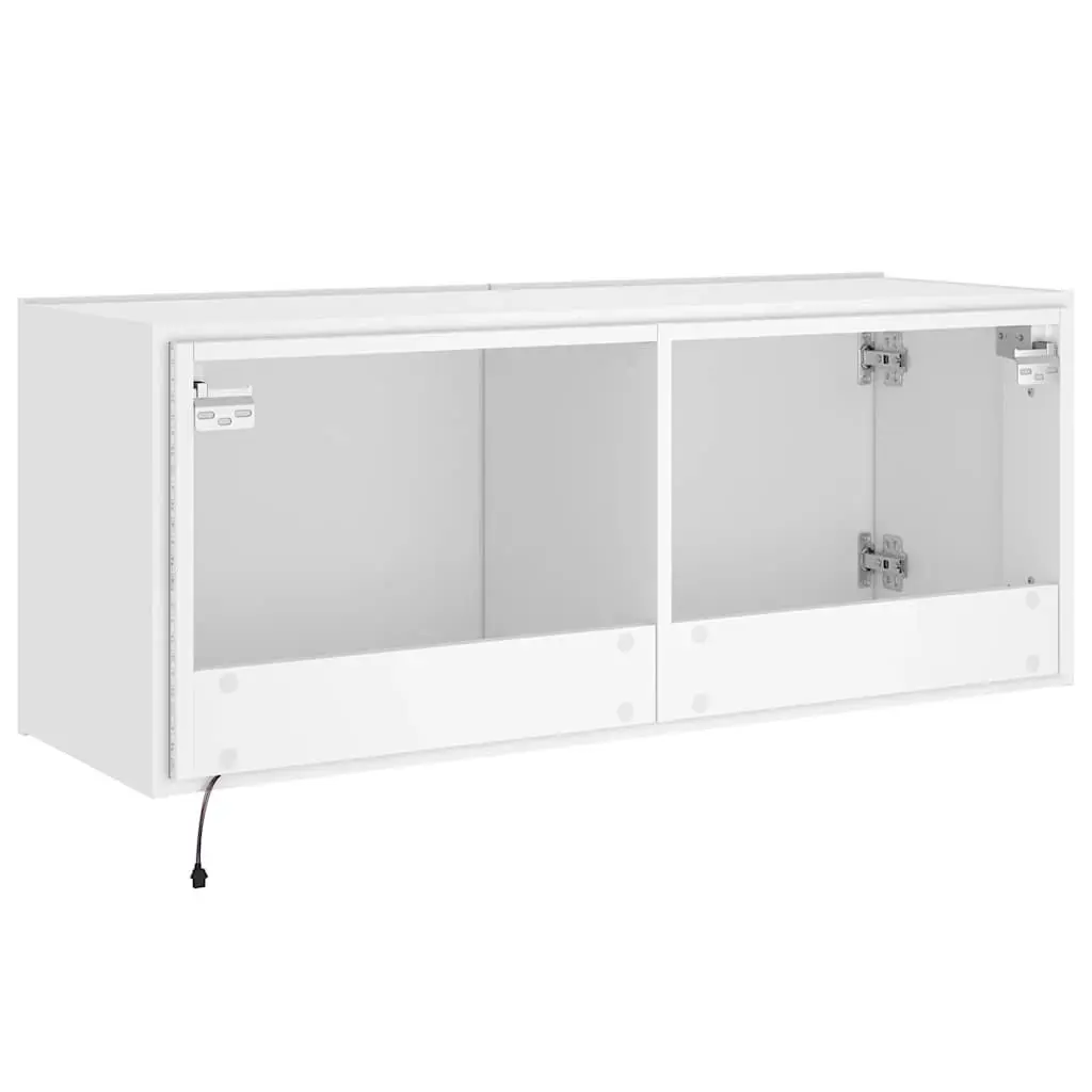 TV Wall Cabinet with RGB LED Lights White Floating Media Unit Storage