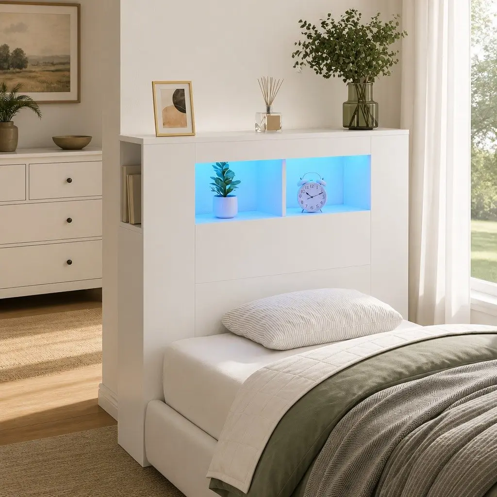 LED Headboard White 100cm Bedroom Engineered Wood RGB Lights Wall Mount