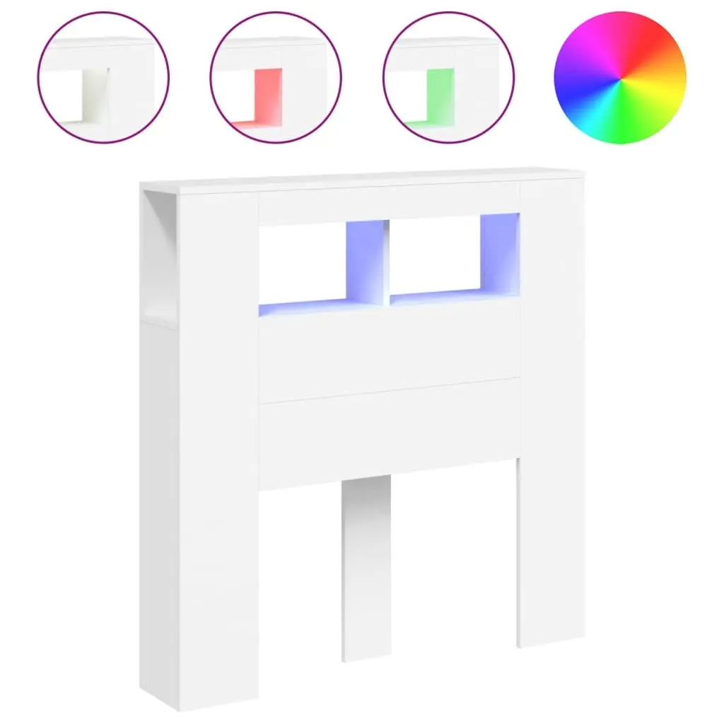 LED Headboard White 100cm Bedroom Engineered Wood RGB Lights Wall Mount