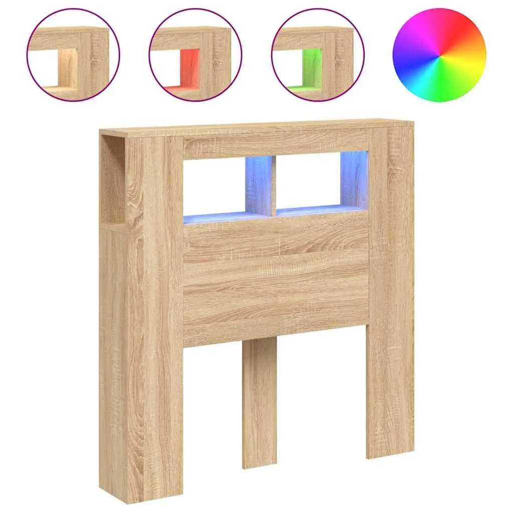 LED Headboard Brown Engineered Wood RGB Lights Modern Bedroom Furniture