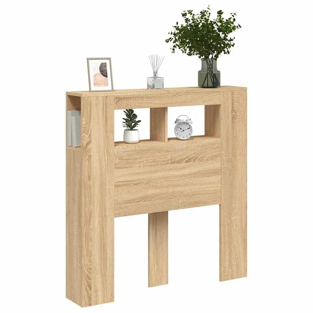 LED Headboard Brown Engineered Wood RGB Lights Modern Bedroom Furniture