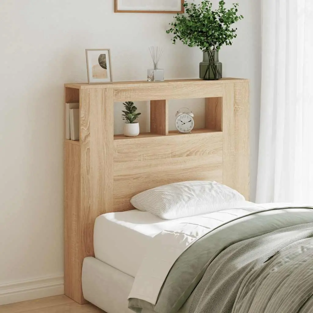 LED Headboard Brown Engineered Wood RGB Lights Modern Bedroom Furniture