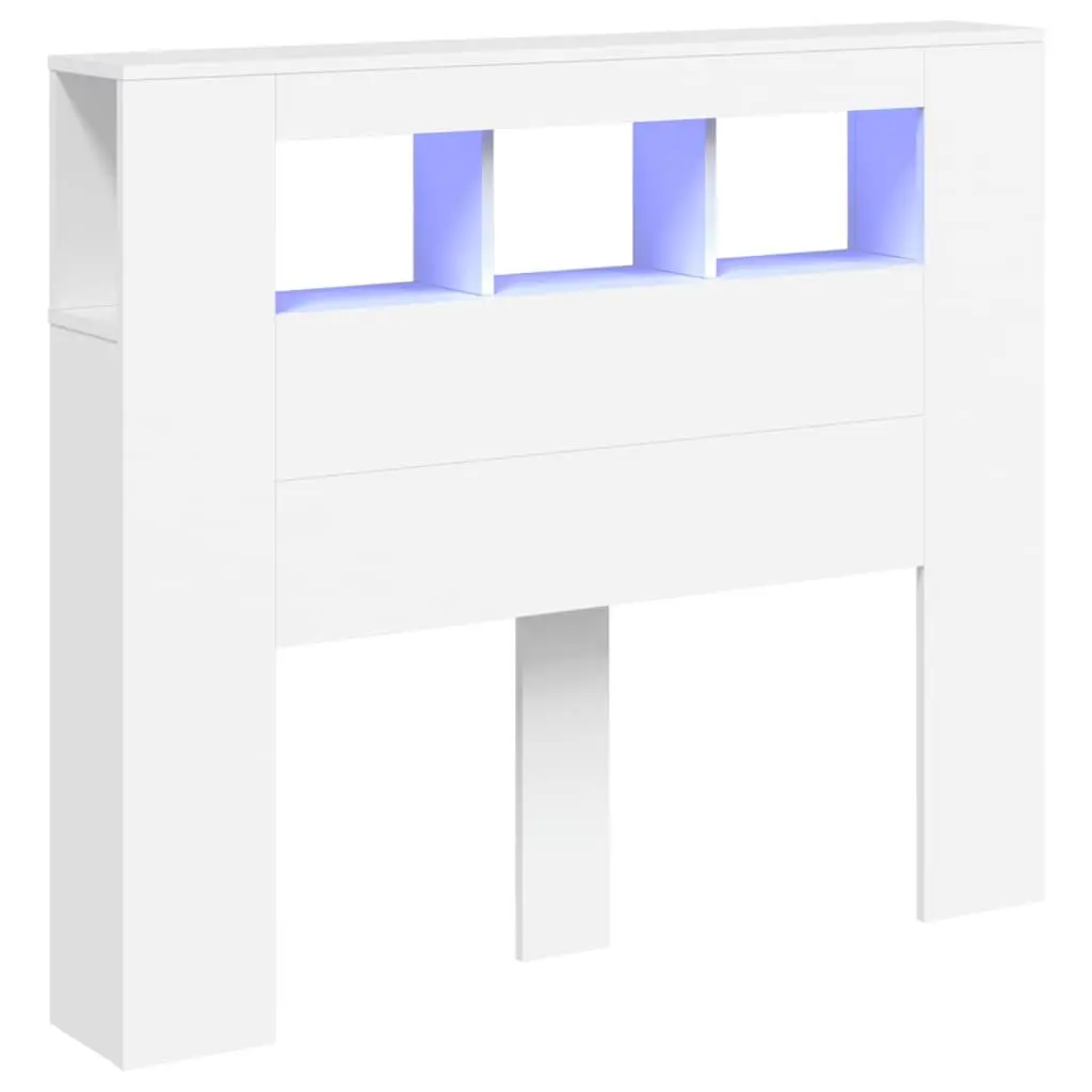 LED Headboard 120cm White Engineered Wood Bedroom Backrest Storage Display