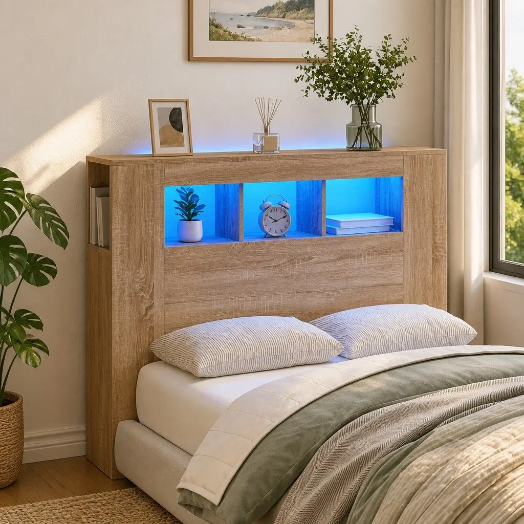 LED Headboard Bedroom Furniture 120cm Engineered Wood Brown