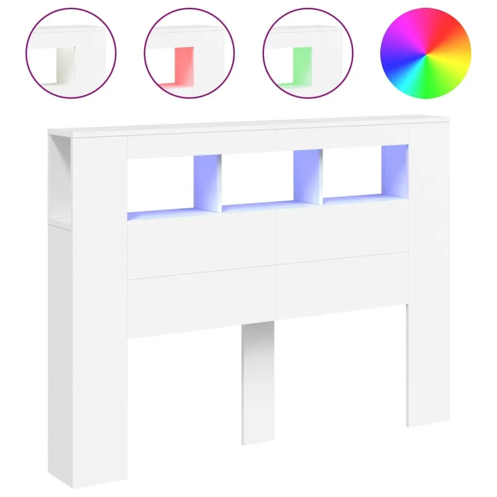 LED Headboard White 140 cm Engineered Wood Modern Bedroom Bed Furniture Storage