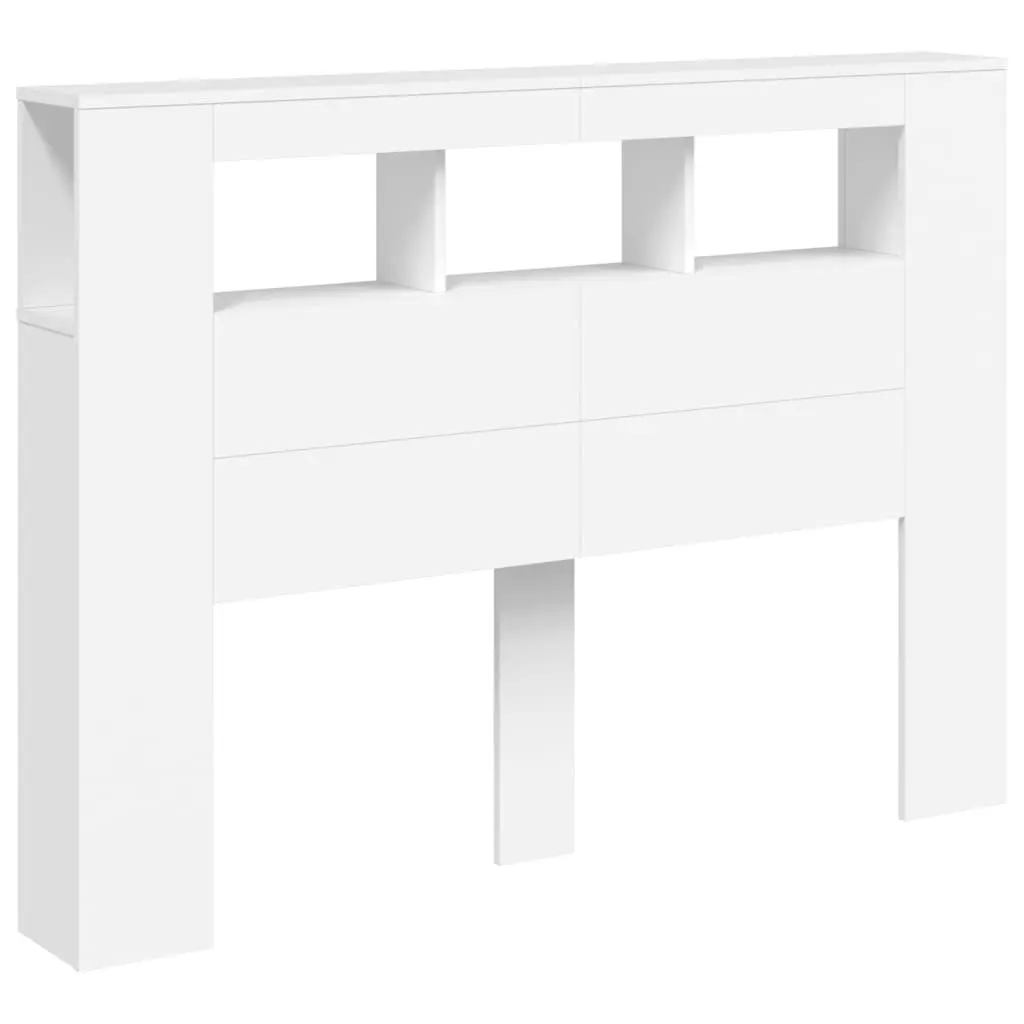 LED Headboard White 140 cm Engineered Wood Modern Bedroom Bed Furniture Storage