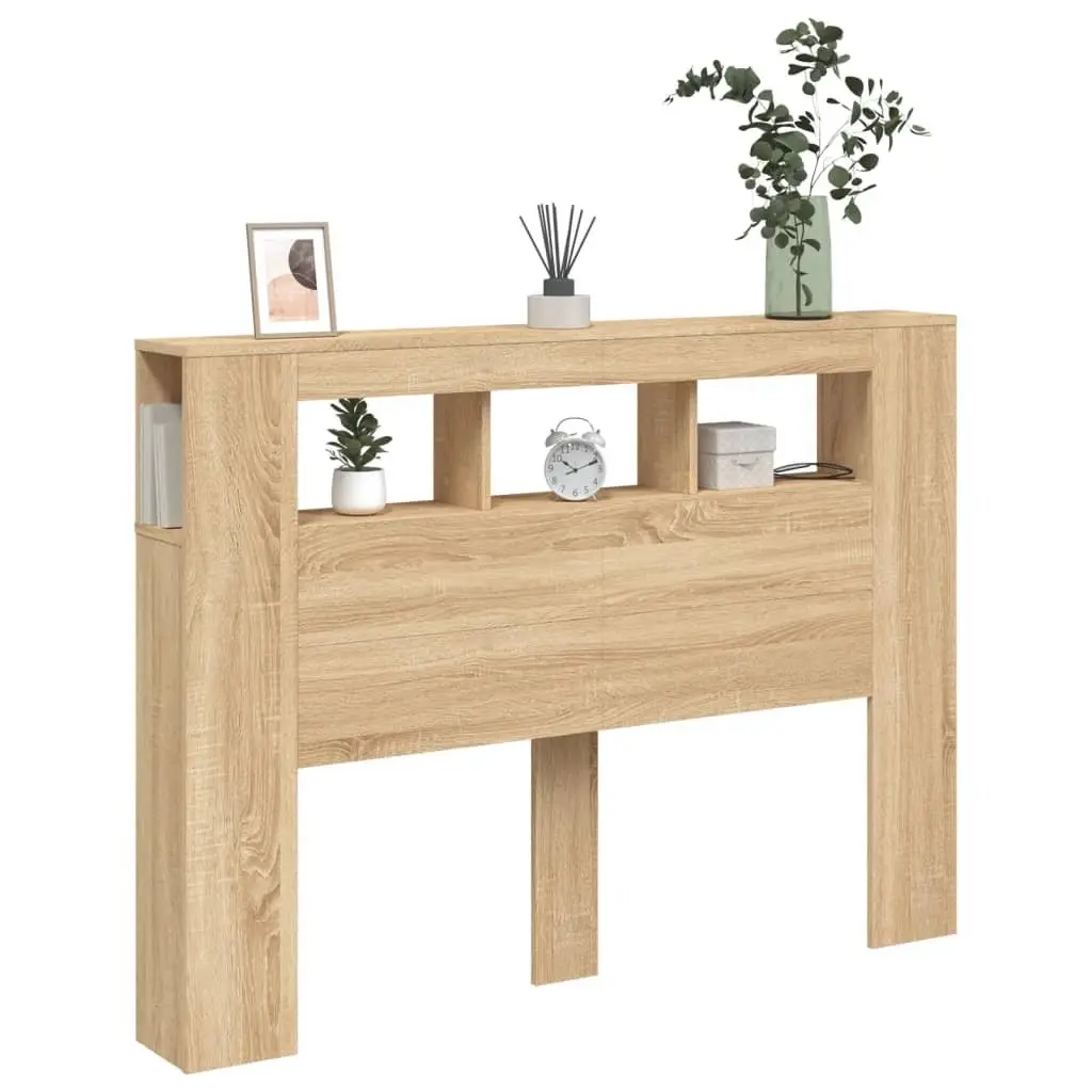 LED Headboard Storage 140 cm Brown Engineered Wood Modern Bedroom Furniture