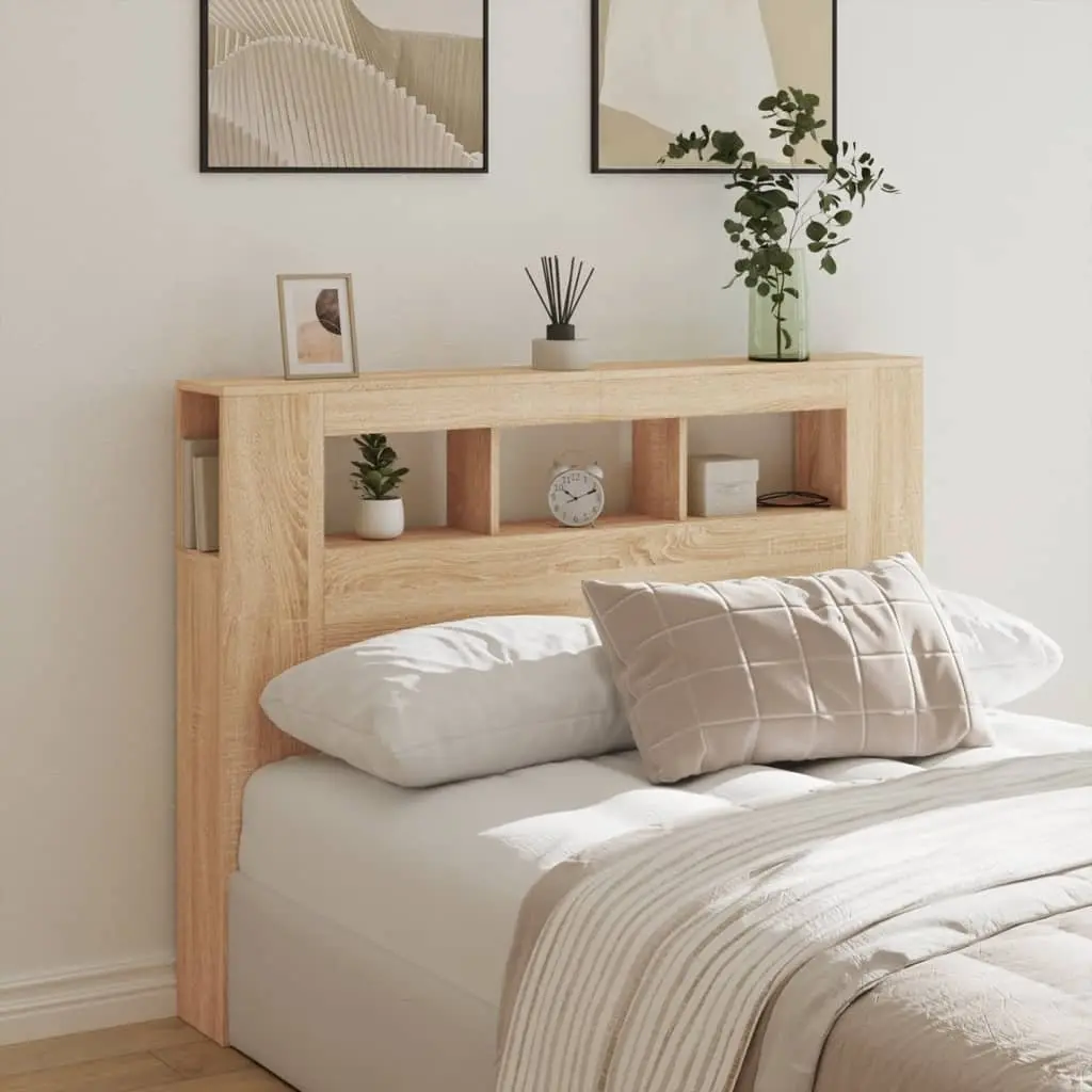 LED Headboard Storage 140 cm Brown Engineered Wood Modern Bedroom Furniture