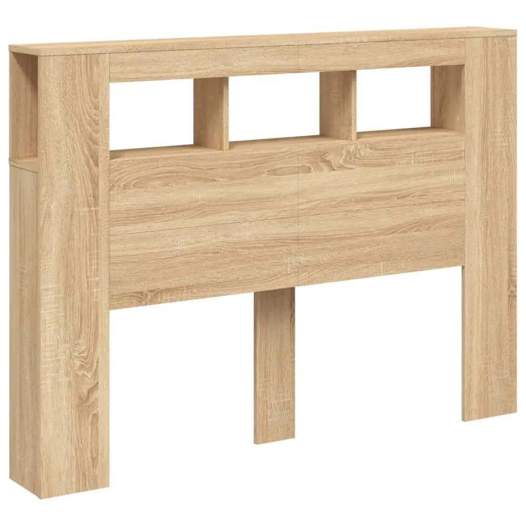 LED Headboard Storage 140 cm Brown Engineered Wood Modern Bedroom Furniture