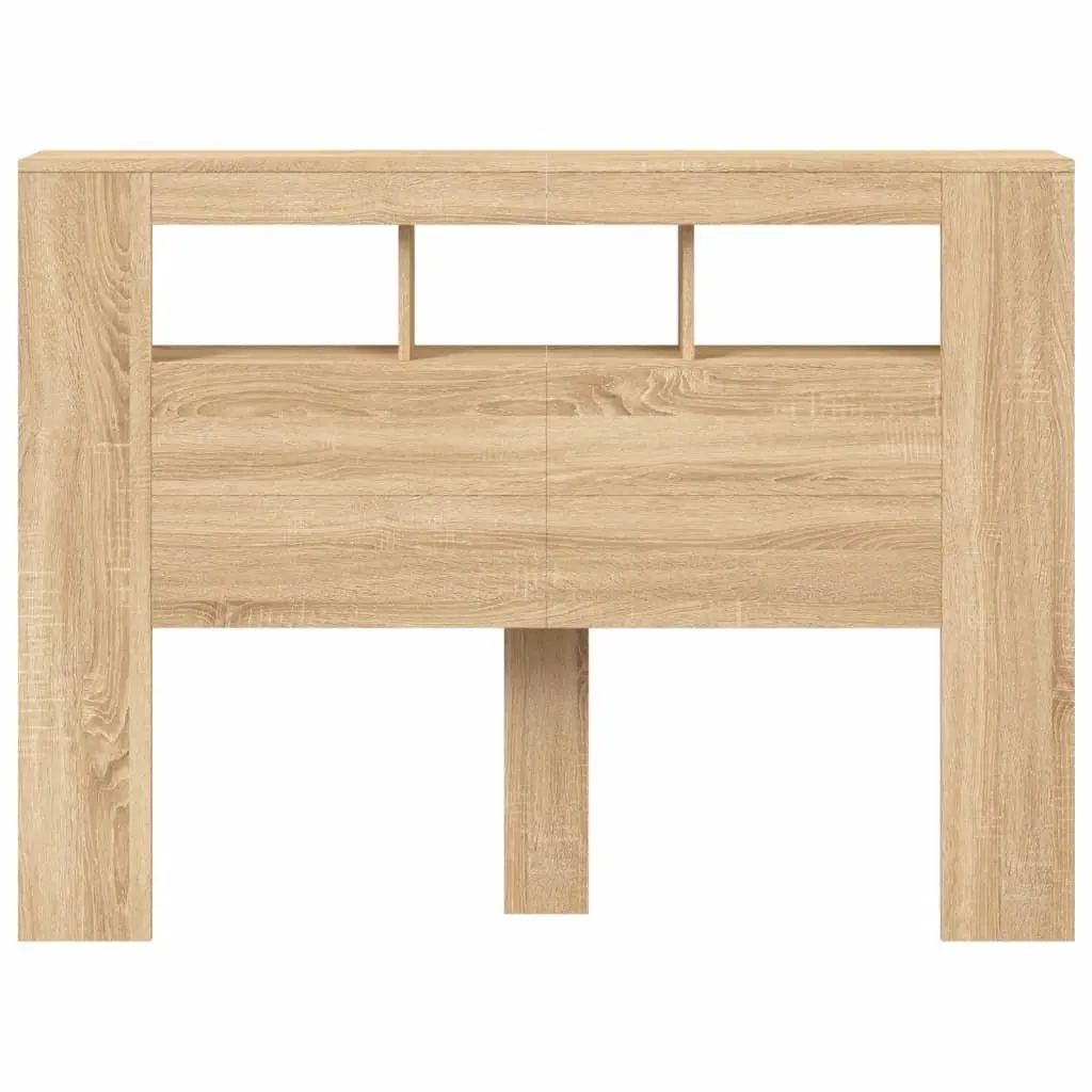 LED Headboard Storage 140 cm Brown Engineered Wood Modern Bedroom Furniture