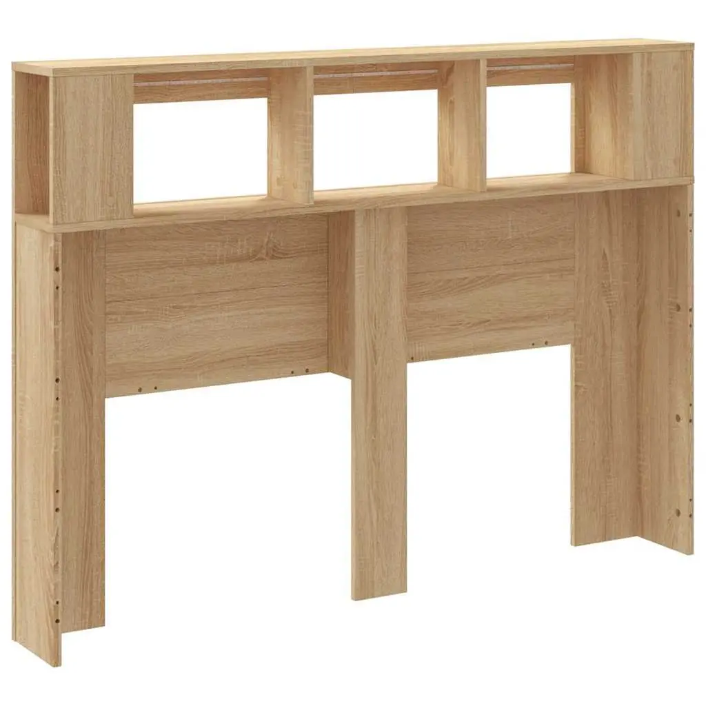 LED Headboard Storage 140 cm Brown Engineered Wood Modern Bedroom Furniture