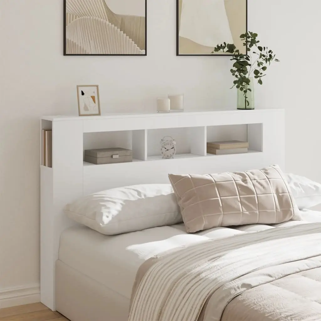 LED Headboard 160cm White Engineered Wood Modern Bedroom Furniture Stylish