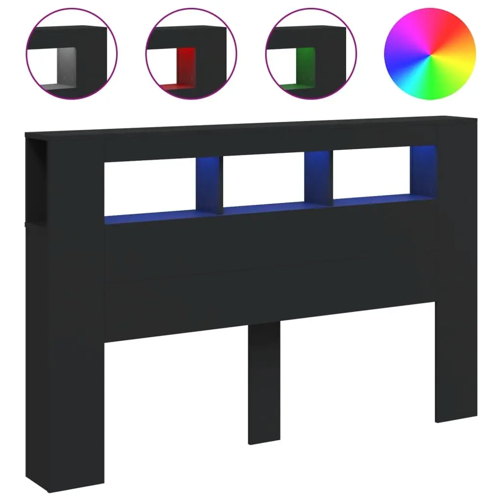 LED Headboard 160 cm Black Engineered Wood Modern Bedroom Bed Header with RGB