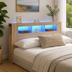 Functional Brown LED Headboard with Stylish Lighting