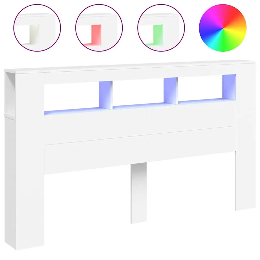 LED Headboard White 180cm Modern Bedroom Engineered Wood RGB Lights Storage Top