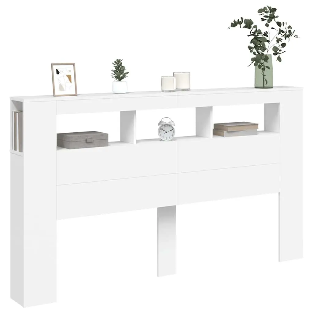 LED Headboard White 180cm Modern Bedroom Engineered Wood RGB Lights Storage Top