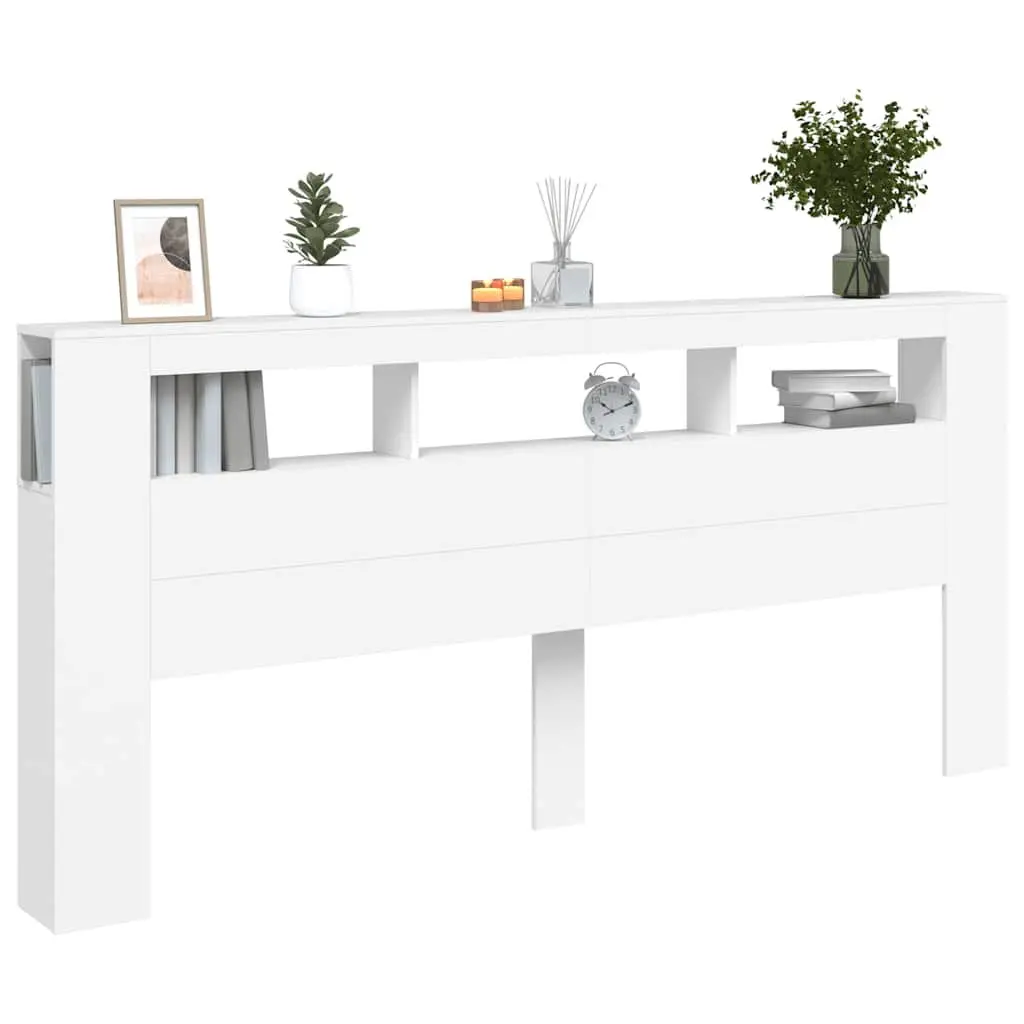 LED Headboard 220 cm White Modern Bedroom Engineered Wood RGB Lighting Storage