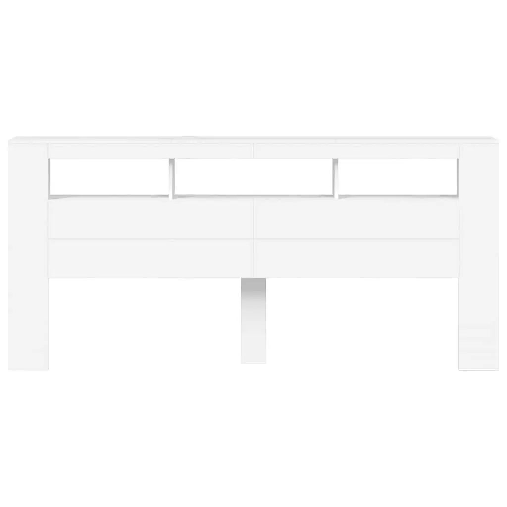 LED Headboard 220 cm White Modern Bedroom Engineered Wood RGB Lighting Storage