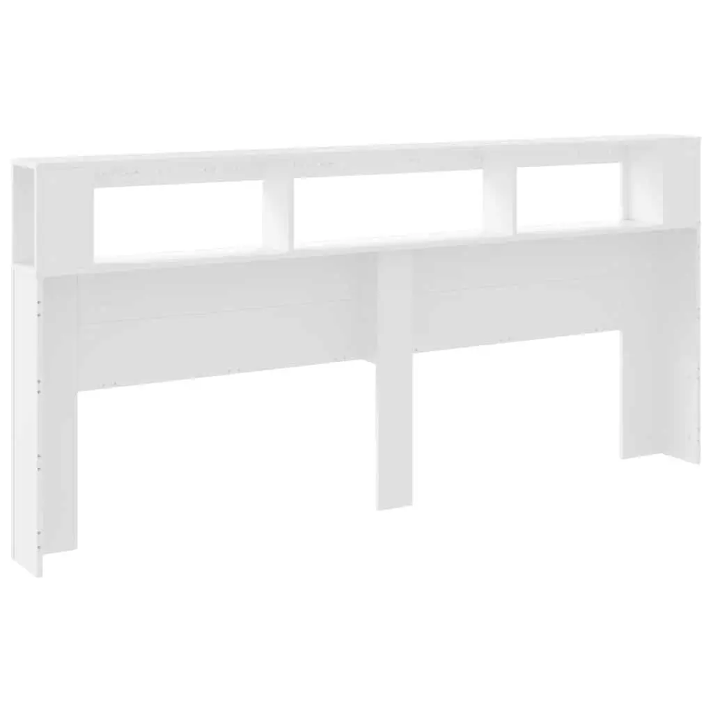 LED Headboard 220 cm White Modern Bedroom Engineered Wood RGB Lighting Storage